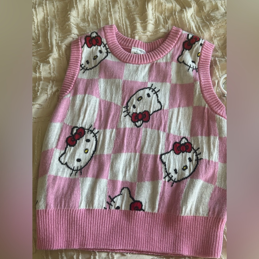 NWOT Hello Kitty Pink and White Checkered Sweater Vest